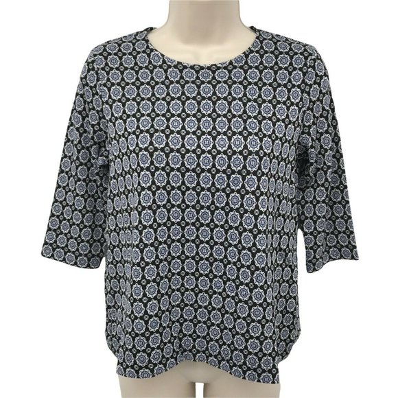 J. Jill Tops - J. Jill Womens 3/4 Sleeves Crew Neck Pullover Black Printed Blouse Top Size XSP